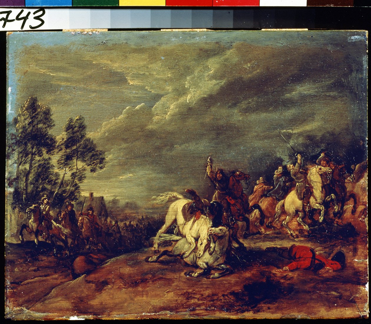 Slåss. En strid. Målning Adam Frans van der Meulen (1632-1690). Olja på trä. Flamländsk konst, barockstil. Pushkin Museum of Fine Arts, Moskva. av Adam Frans van der Meulen