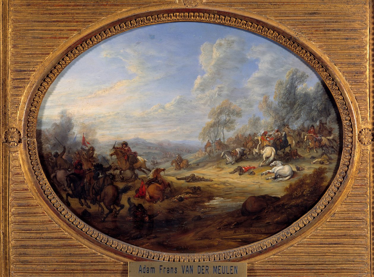 Cavalry Shock Ett slag under Ludvig XIV:s styre. Målning av Adam Van der Meulen (1632-1690) Sön. 0,2x0,27 m av Adam Frans van der Meulen
