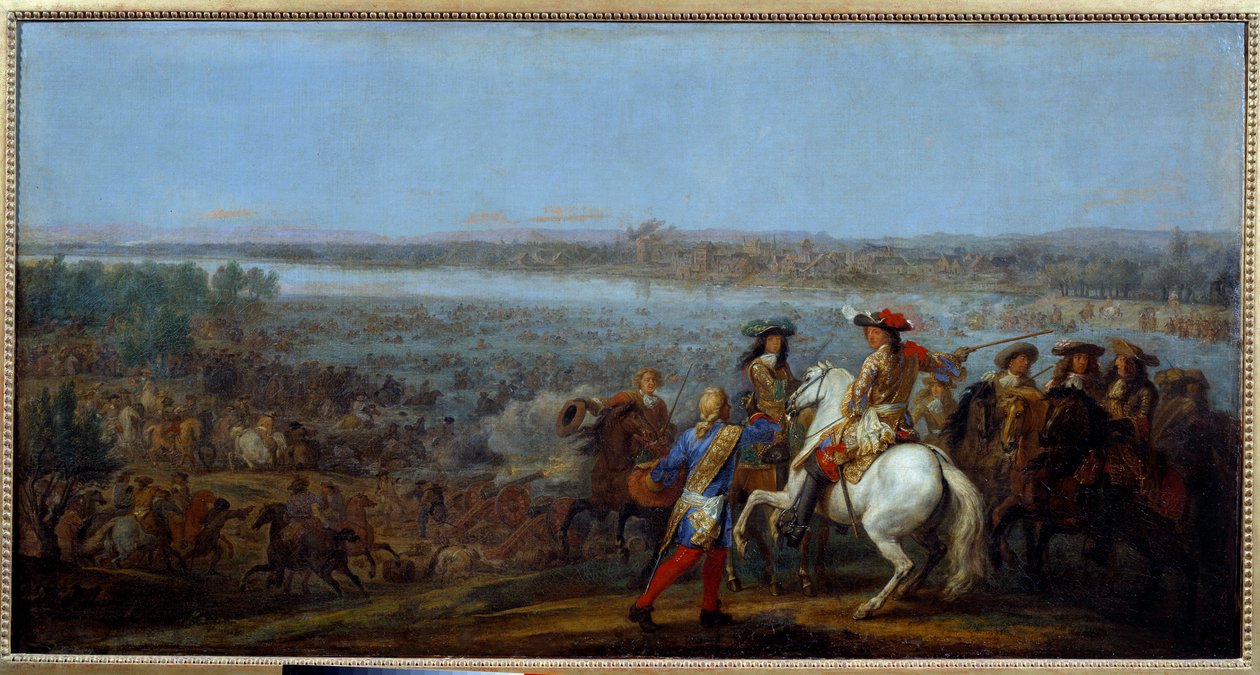 Holland War: "" passagen av Rhen den 12/06/1672"" Arméerna av kung Ludvig XIV (1638-1715) och Ludvig II av Bourbon, Prince of Conde (Bourbon-Conde) (Grand Conde) (1621- 1686) passerar Rhen till Tolhuis. Målning av Adam Frans van der Meulen (1632-90) M av Adam Frans van der Meulen