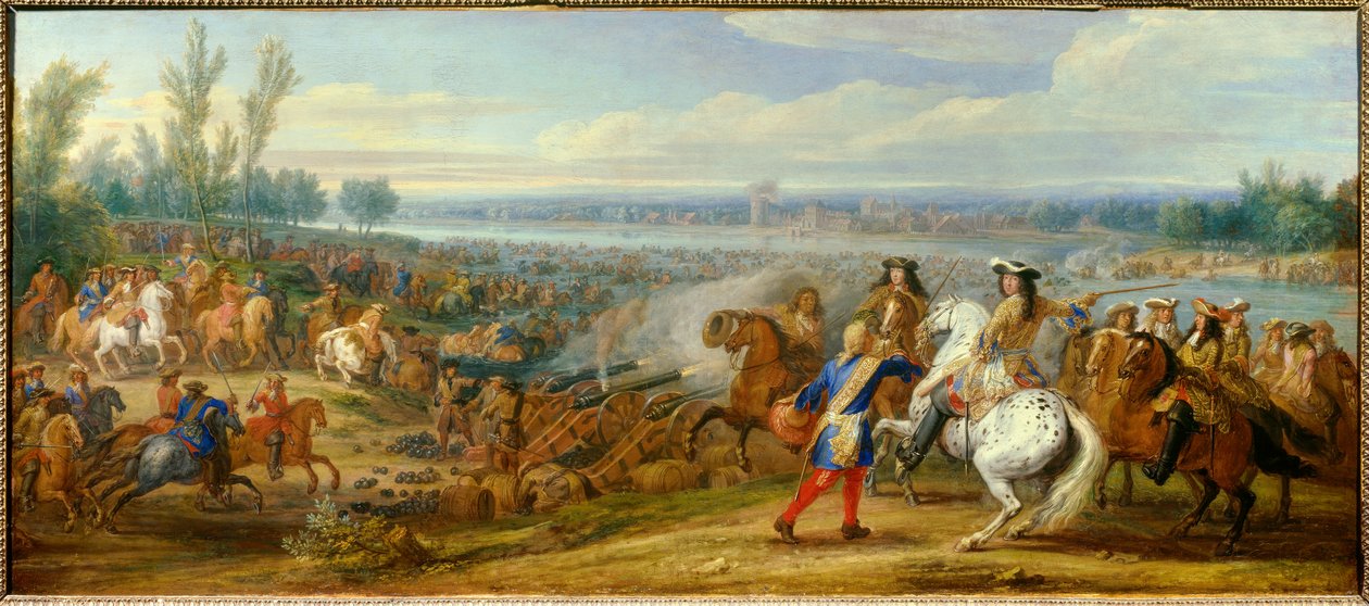 Holland War: "" passagen av Rhen den 12/06/1672"" Arméerna av kung Ludvig XIV (1638-1715) och Ludvig II av Bourbon, Prince of Conde (Bourbon-Conde) (Grand Conde) (1621- 1686) passerar Rhen till Tolhuis. Målning av Adam Frans van der Meulen (1632-1690) av Adam Frans van der Meulen