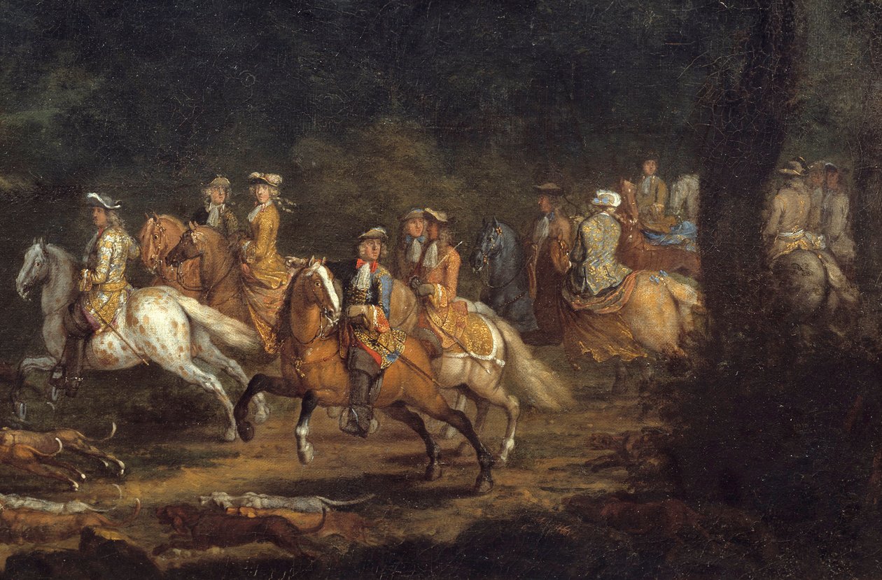Kung Ludvig XIV har detaljjakten. Målning av Adam Francois Van Der Meulen (1632-1690) av Adam Frans van der Meulen