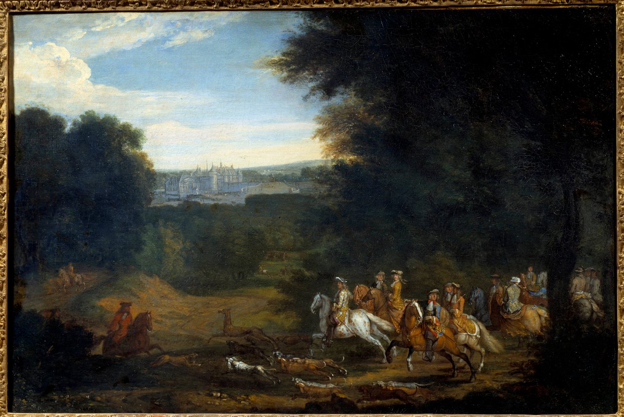 Ludvig XIV jagar. Målning av Adam Francois Van Der Meulen av Adam Frans van der Meulen