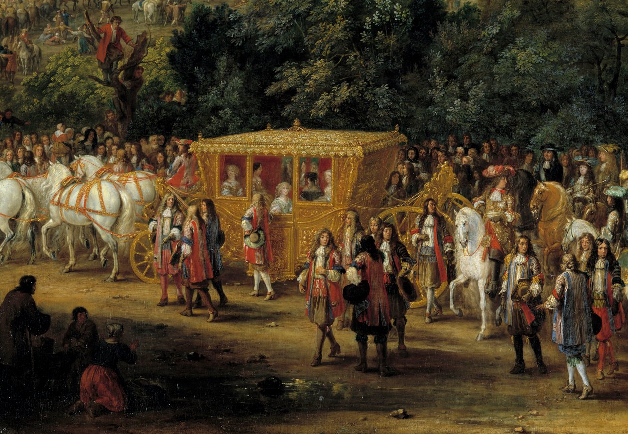 Shorts och kortege. Detalj av "" Entrén till Arras av Ludvig XIV och Marie Therese den 30 juli av Adam Frans van der Meulen
