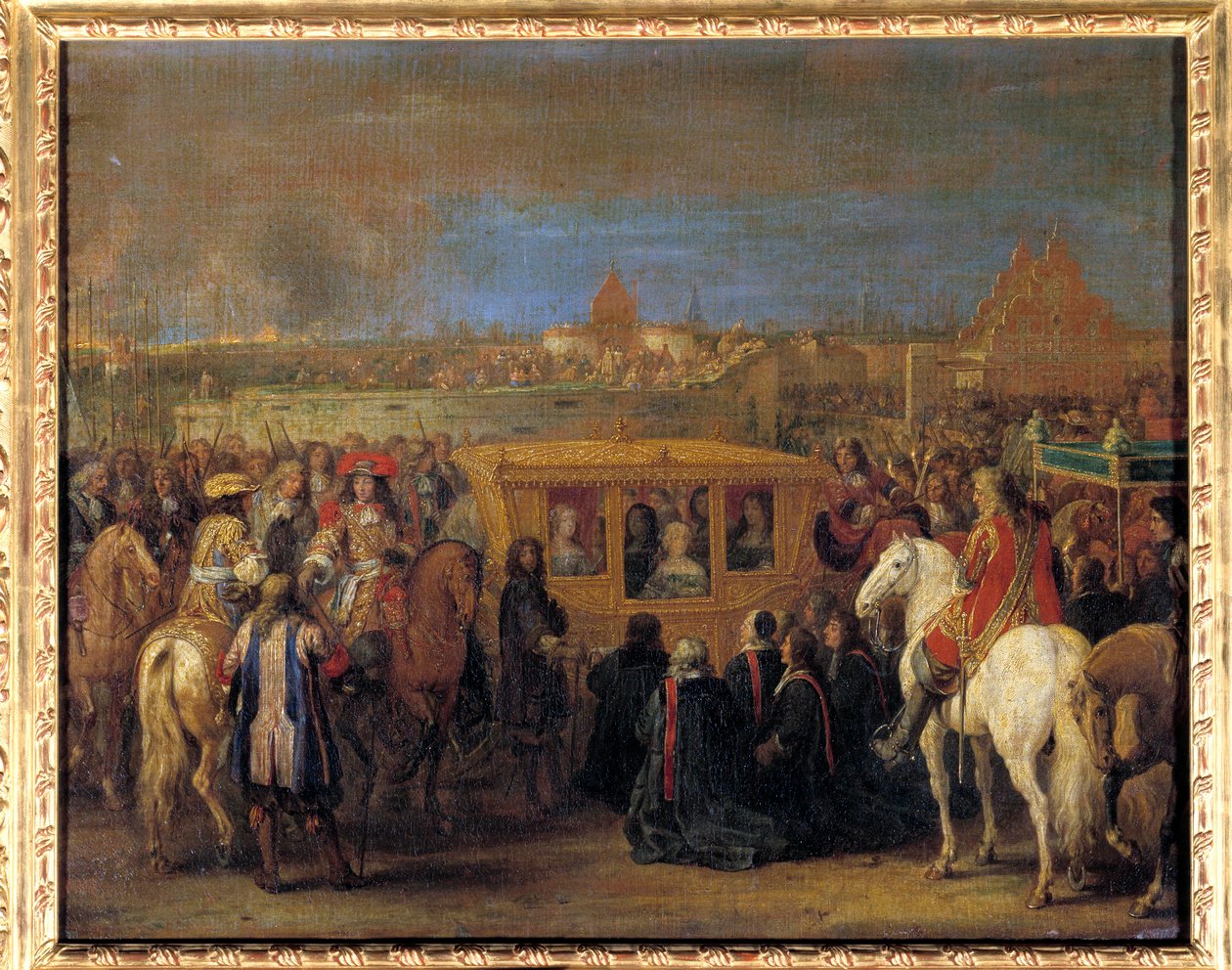 Högtidligt inresa av kung Ludvig XIV (1638-1715) och drottning Marie-Therese av Österrike till Douai den 23/08/1667 (drottningen i sin vagn får hyllningen av stadens dingins som deras suzerain) Målning av Adam Frans Van der Meulen (1632-1690). Omkring 1667 av Adam Frans van der Meulen