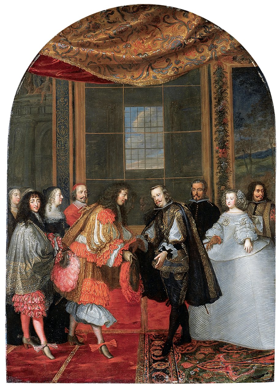 Mötet mellan kungarna Filip IV och Ludvig XIV på Pheasant Island (olja på koppar) av Adam Frans van der Meulen
