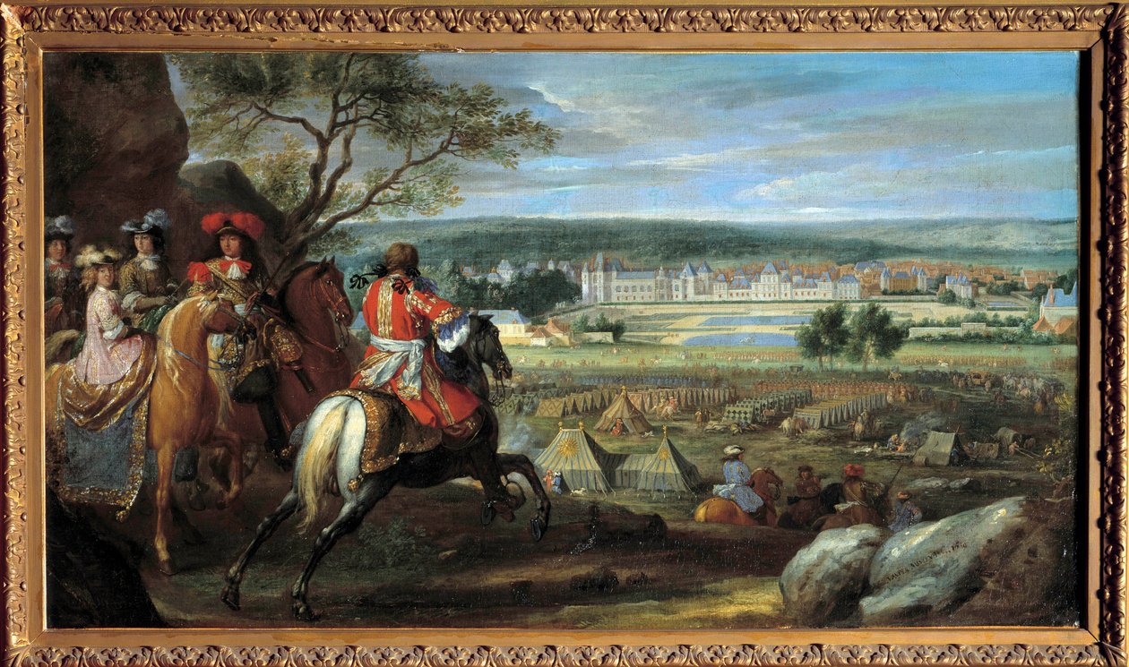Utsikt över slottet Fontainebleau 1669, med Ludvig XIV (1638-1715) och Marie Therese av Österrike (1638-1683) Målning av Adam Frans van der Meulen (1632-1690) 1669 Sön. 0,53x0,95 m. av Adam Frans van der Meulen