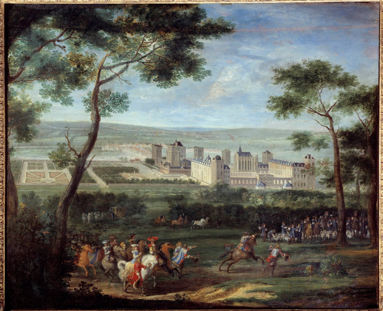 Utsikt över slottet i Vincennes omkring 1660: Frankrikes kung Ludvig XIV (1638-1715) och Marie-Therese av Österrike (1638-1683) är i förgrunden Målning av Adam Van Der Meulen (1632-1690) 1660 Dim. 1,10 x 1,35 m Paris, Musee Carnavalet av Adam Frans van der Meulen
