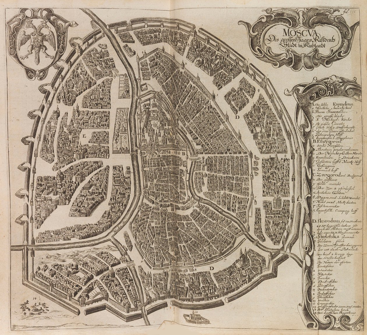 Karta över Moskva. Från: Ökad Ny beskrivning av muskoviten..., 1656. av Adam Olearius