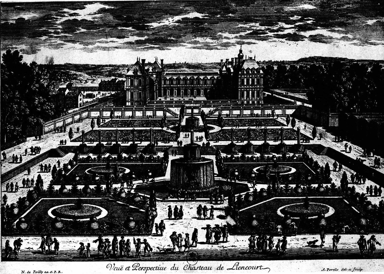 Chateau de la Rochefoucauld i Liancourt; teckning av Perelle. av Adam Perelle