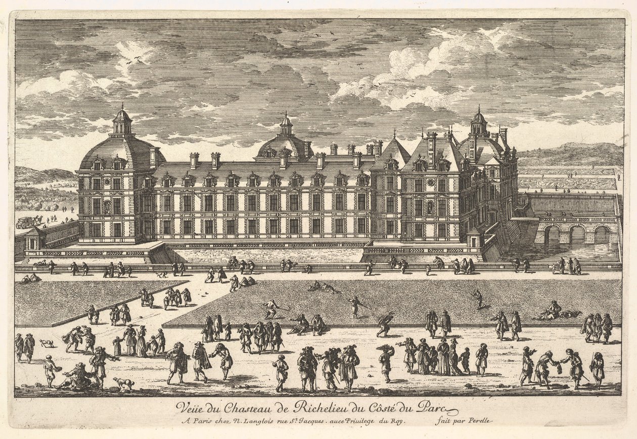 Utsikt över Château de Richelieu från sidan av parken, 1600-talet. av Adam Perelle