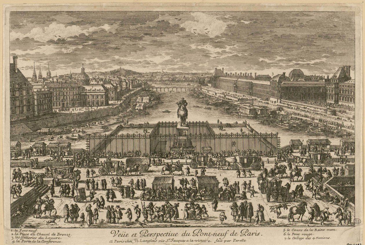 Utsikt över Pont Neuf i Paris, andra hälften av 1600-talet.. av Adam Perelle
