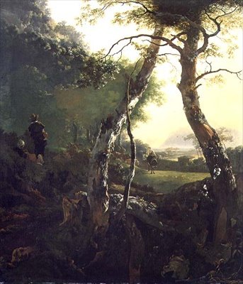 Ett italienskt skogslandskap med figurer och boskap (olja på panel) av Adam Pynacker
