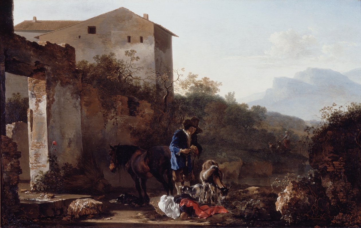 Landskap med en getherde, ca 1650 (olja på pannå) av Adam Pynacker