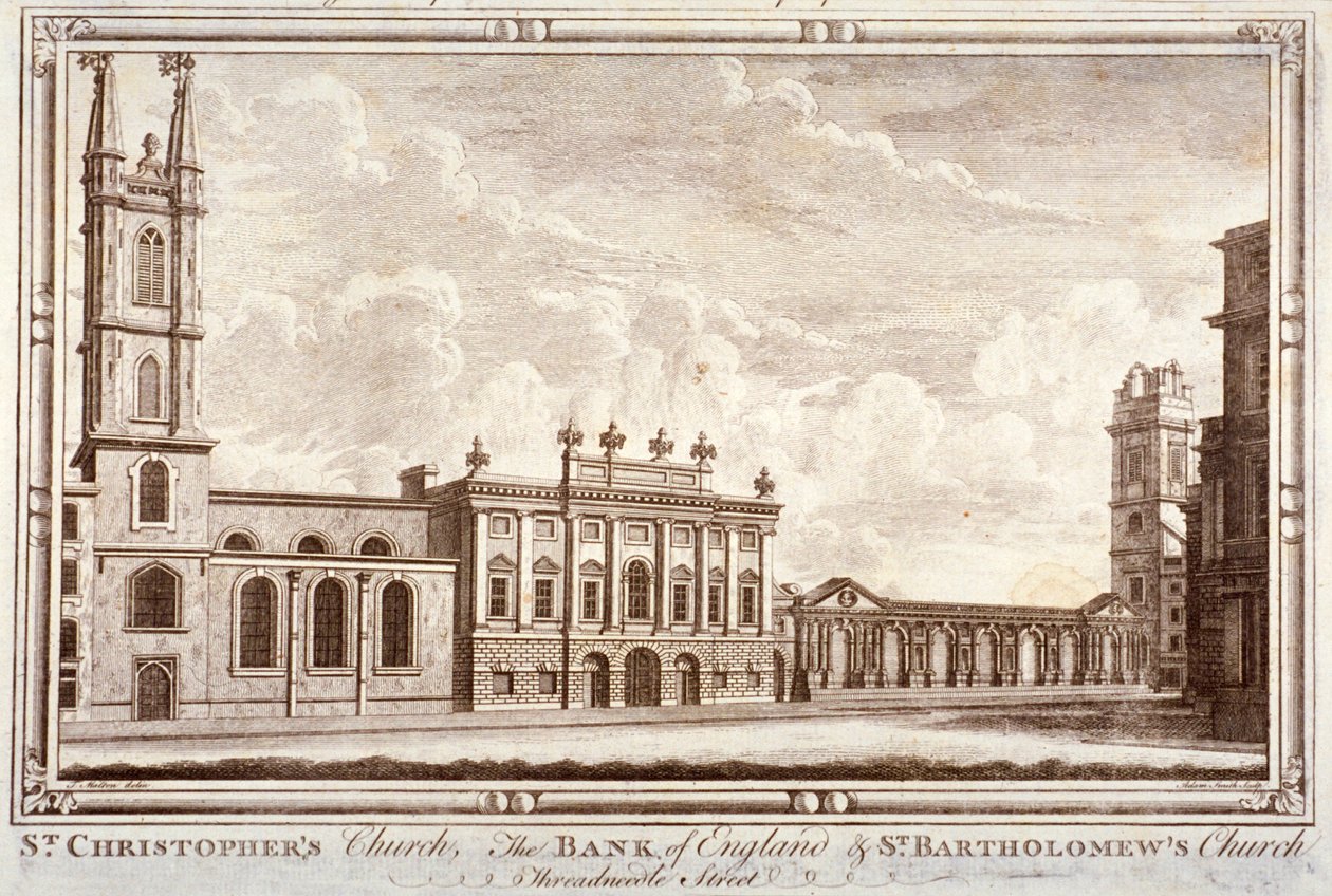 Bank of England, St Christopher-le-Stocks och St Bartholomew-by-the-Exchange, London, c1775 av Adam Smith
