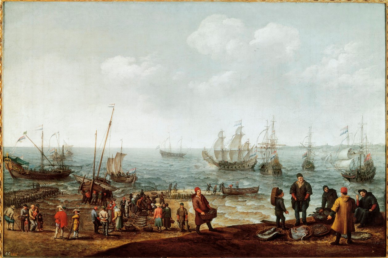 Strand med fiskare av Adam Willaerts