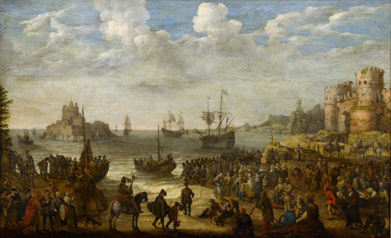 Kristus predikar från ett skepp på Galileiska sjön (Lac de Tiberiade) - av Willaerts, Adam (1577-1664). Olja på duk av Adam Willaerts