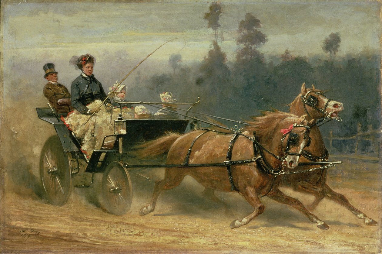 Madame Celestine Nichols kör i Richmond Park med sina barnbarn, 1879 av Adam Wray