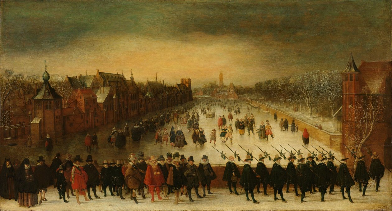 Vijverberg, Haag, på vintern, med prins Maurits och hans följe i förgrunden av Adam van Breen