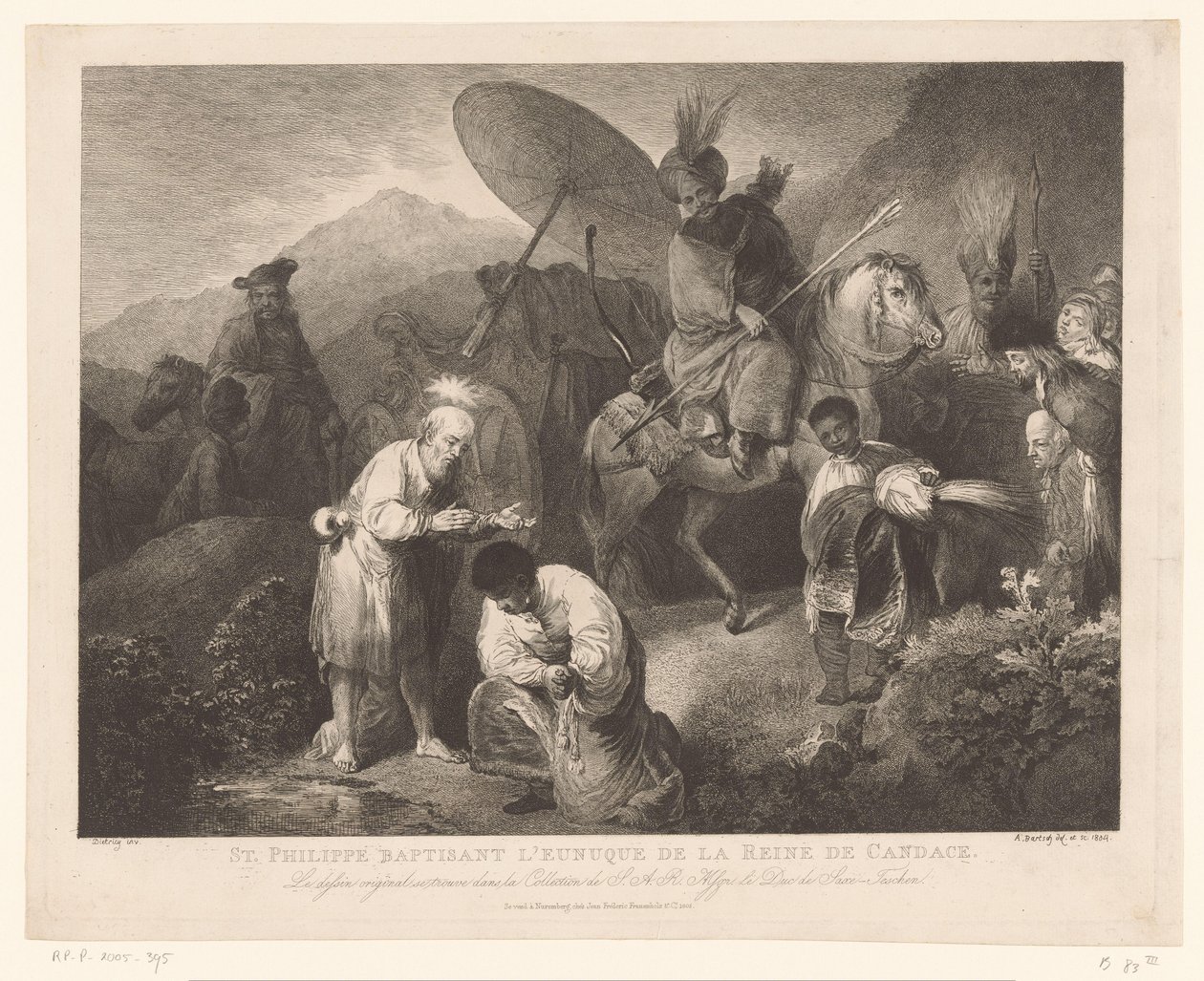 De doop van de kamerling genom Philippus Den helige Filip döper eunucken av drottningen av Candace (titel på objektet) av Adam von Bartsch