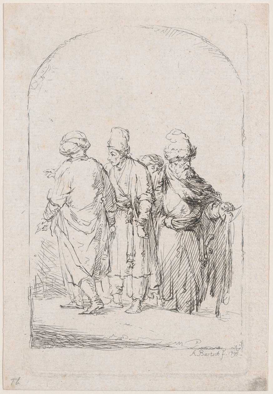 Grupp om fyra stående män i orientalisk kostym, 1795. av Adam von Bartsch