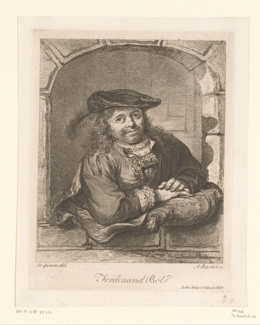 Porträtt av Ferdinand Bol i ett fönster av Adam von Bartsch