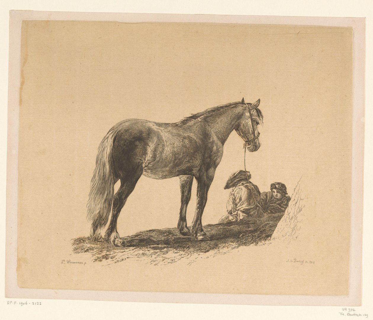 Stående häst med två män som sitter på marken Sex tryck efter teckningar av Adam von Bartsch i Heinrich Xaver Ritter von Hauers samling (serietitel) Sex estampes gravées par Adam de Bartsch d