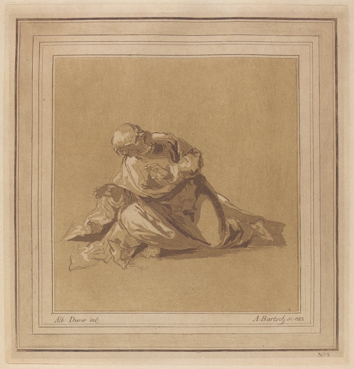 En hukande apostel (Sankt Petrus) av Adam von Bartsch, after a drawing formerly attributed to Albrecht Dürer