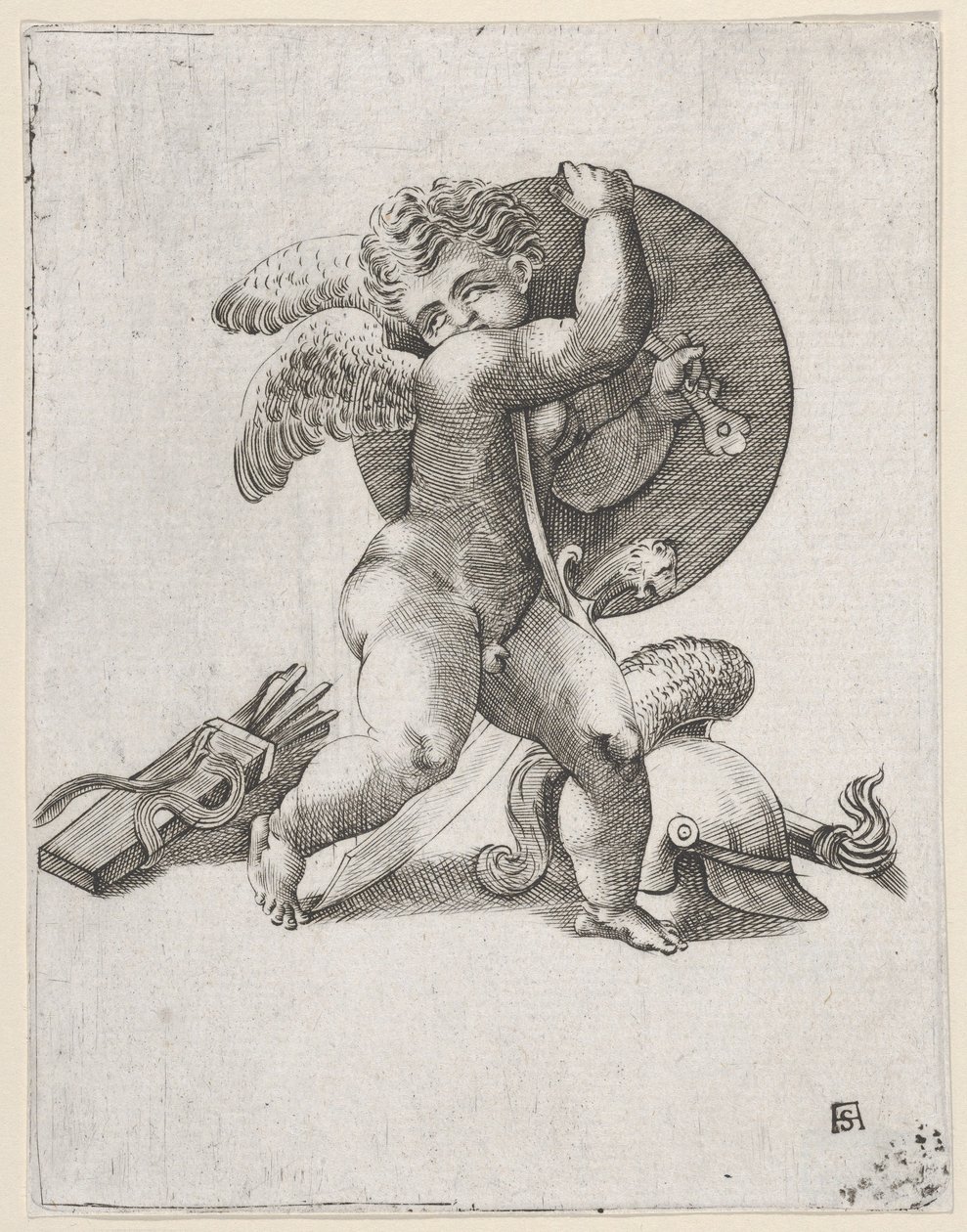 Amor med vapen från Mars, c1547-62. av Adamo Scultori
