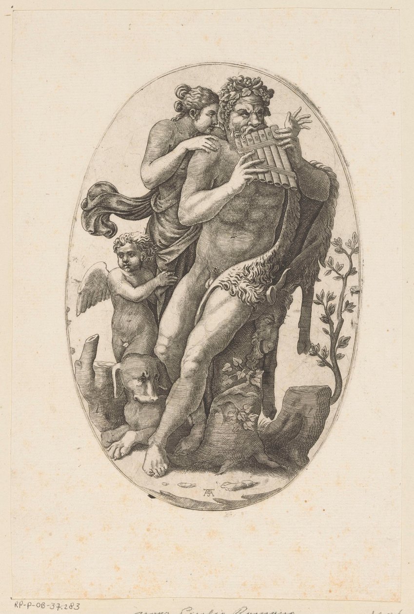 Satyr med panflöjt och en nymf av Adamo Scultori