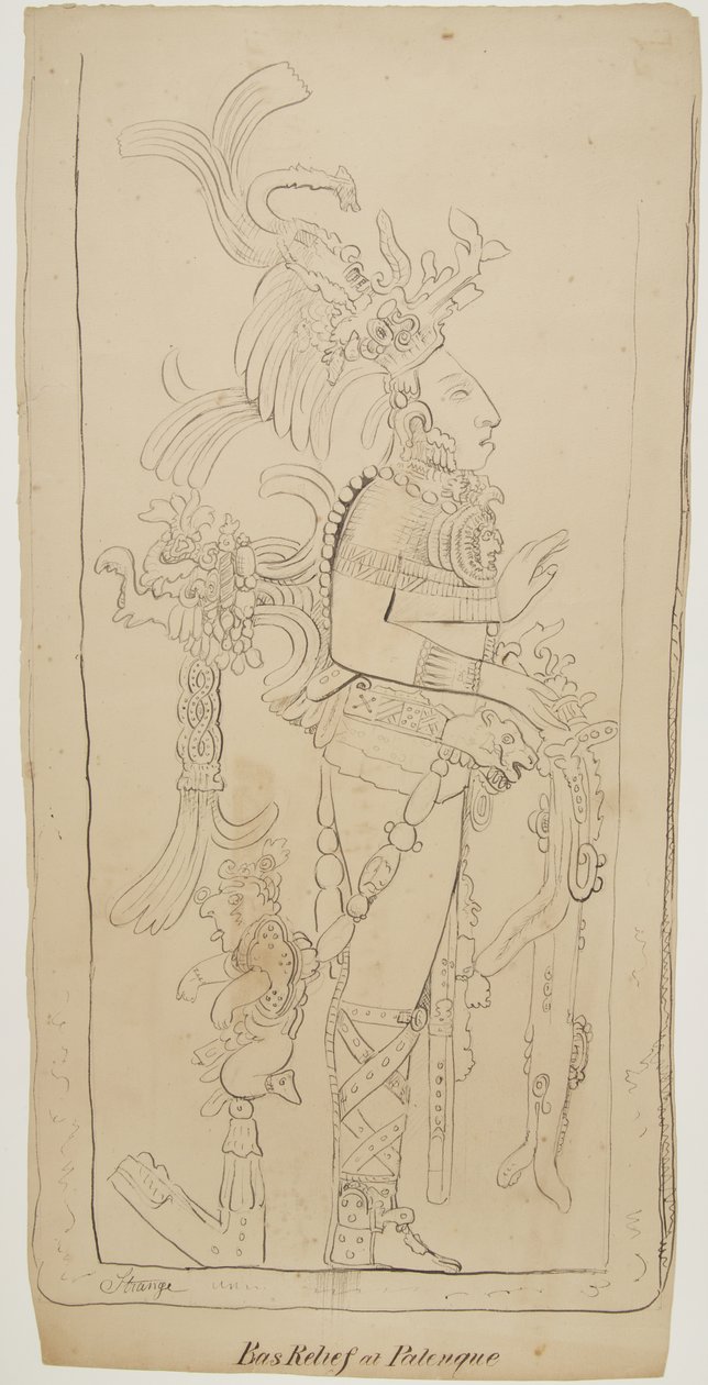 Basrelief i Palenque, Mexiko (svart bläck och grafit) av Adela Breton