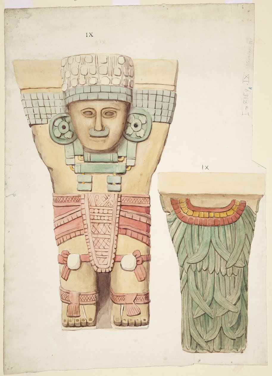 Caryatid IX, som visar fram- och bakvyer (bakifrån i mindre skala) (akvarell) av Adela Breton