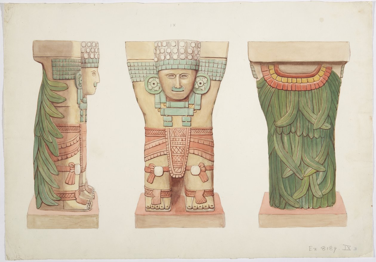 Caryatid IX, med vyer framifrån, från sidan och bakifrån (akvarell) av Adela Breton