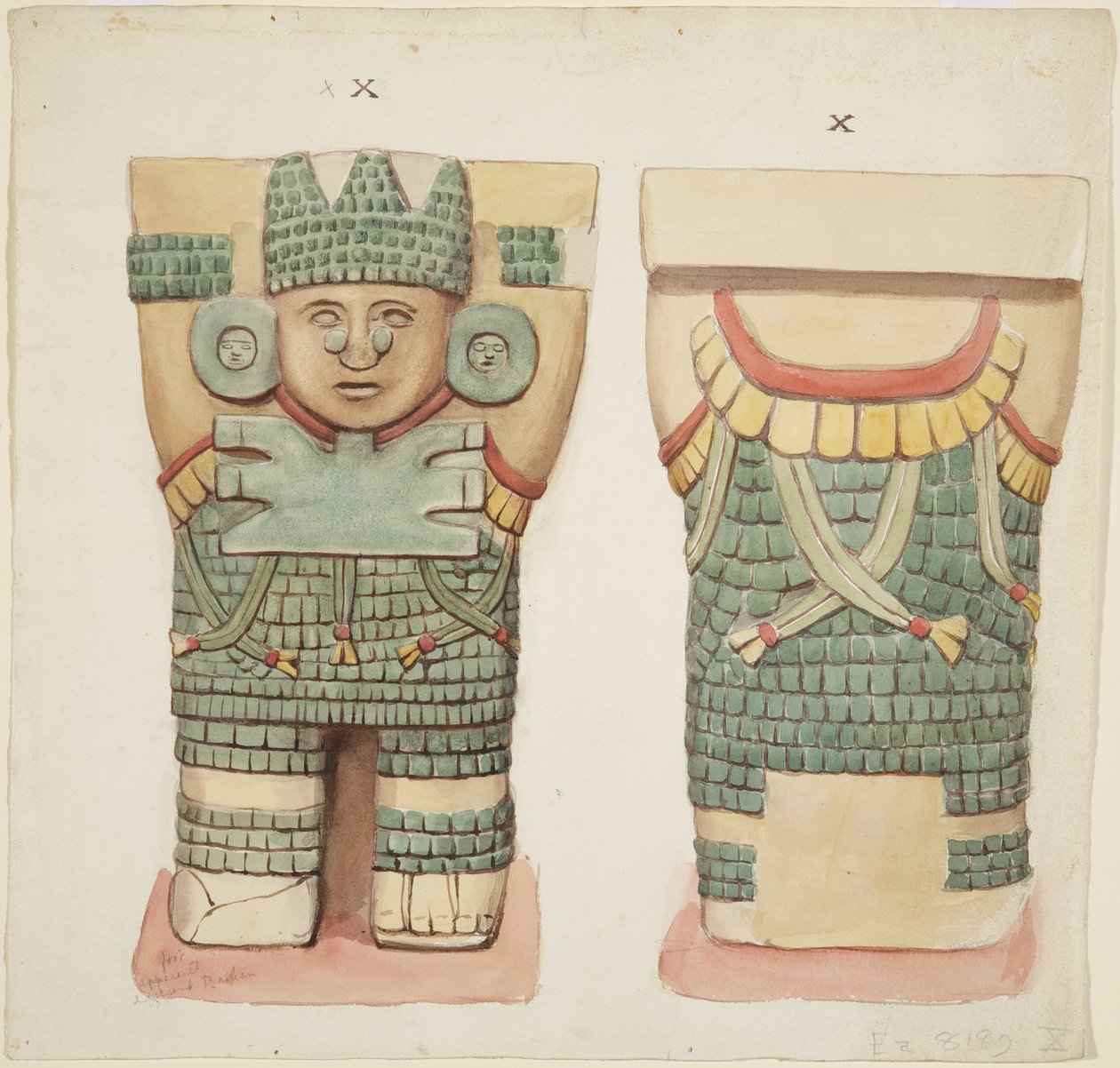 Caryatid X, som visar fram- och bakvyer (akvarell) av Adela Breton
