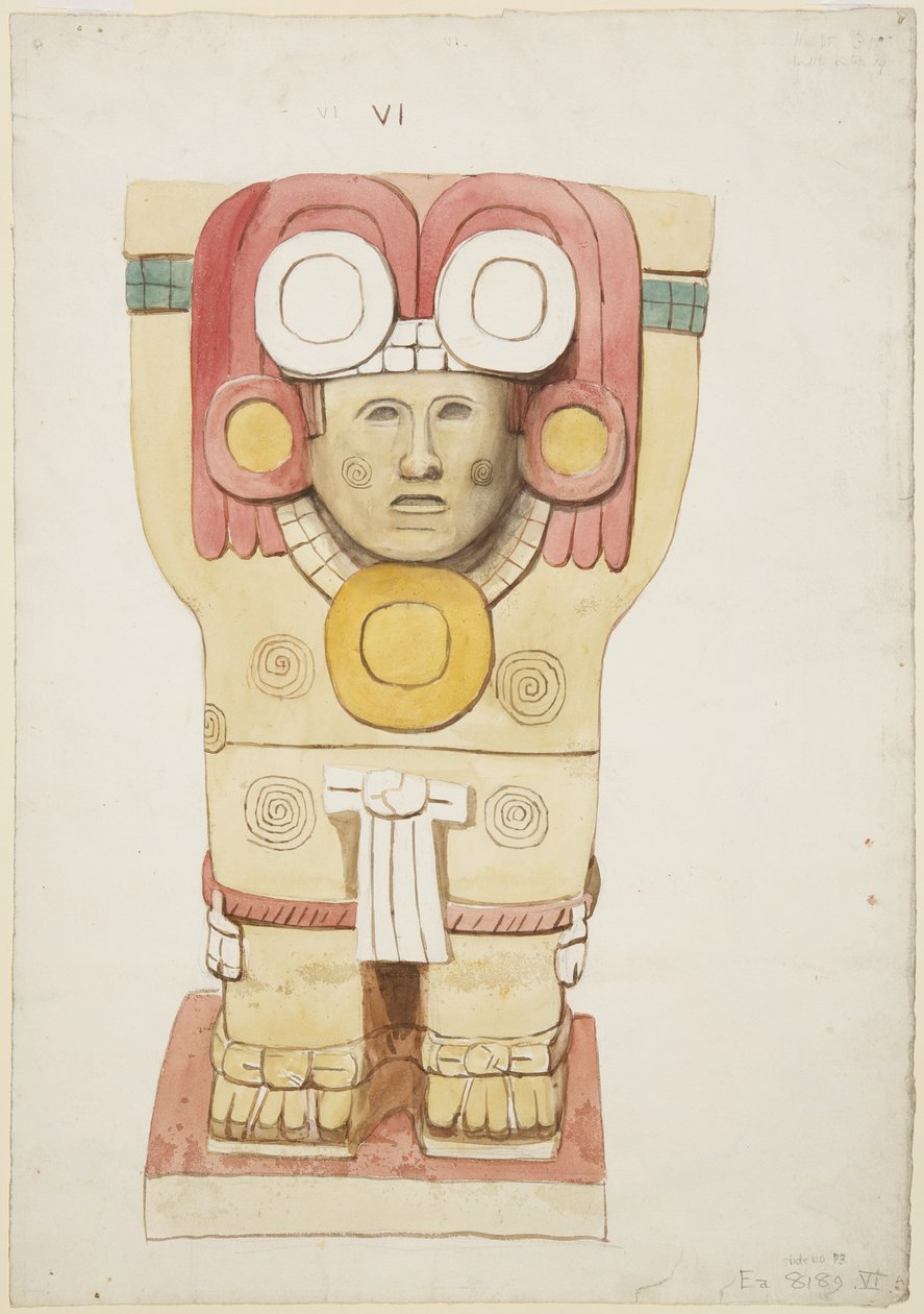 Caryatid från den yttre kammaren, Temple A, bollplan, Chichen Itza, Mexiko (akvarell) av Adela Breton