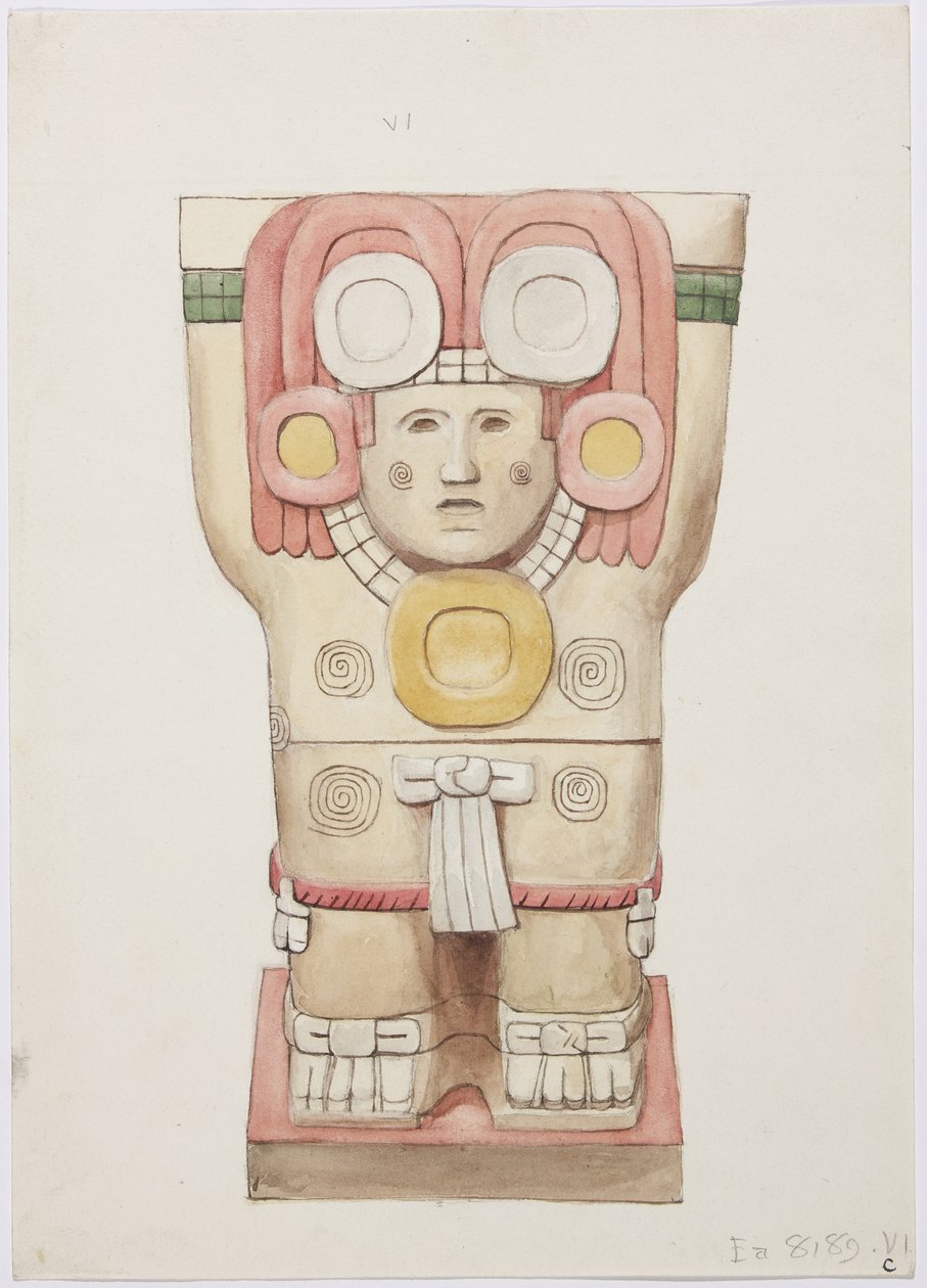 Caryatid från den yttre kammaren, Temple A, bollplan, Chichen Itza, Mexiko (akvarell) av Adela Breton