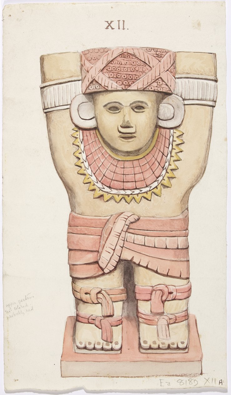 Karyatid från yttre kammaren, tempel A, bollplan, Chichen Itza, Mexiko (akvarell) av Adela Breton