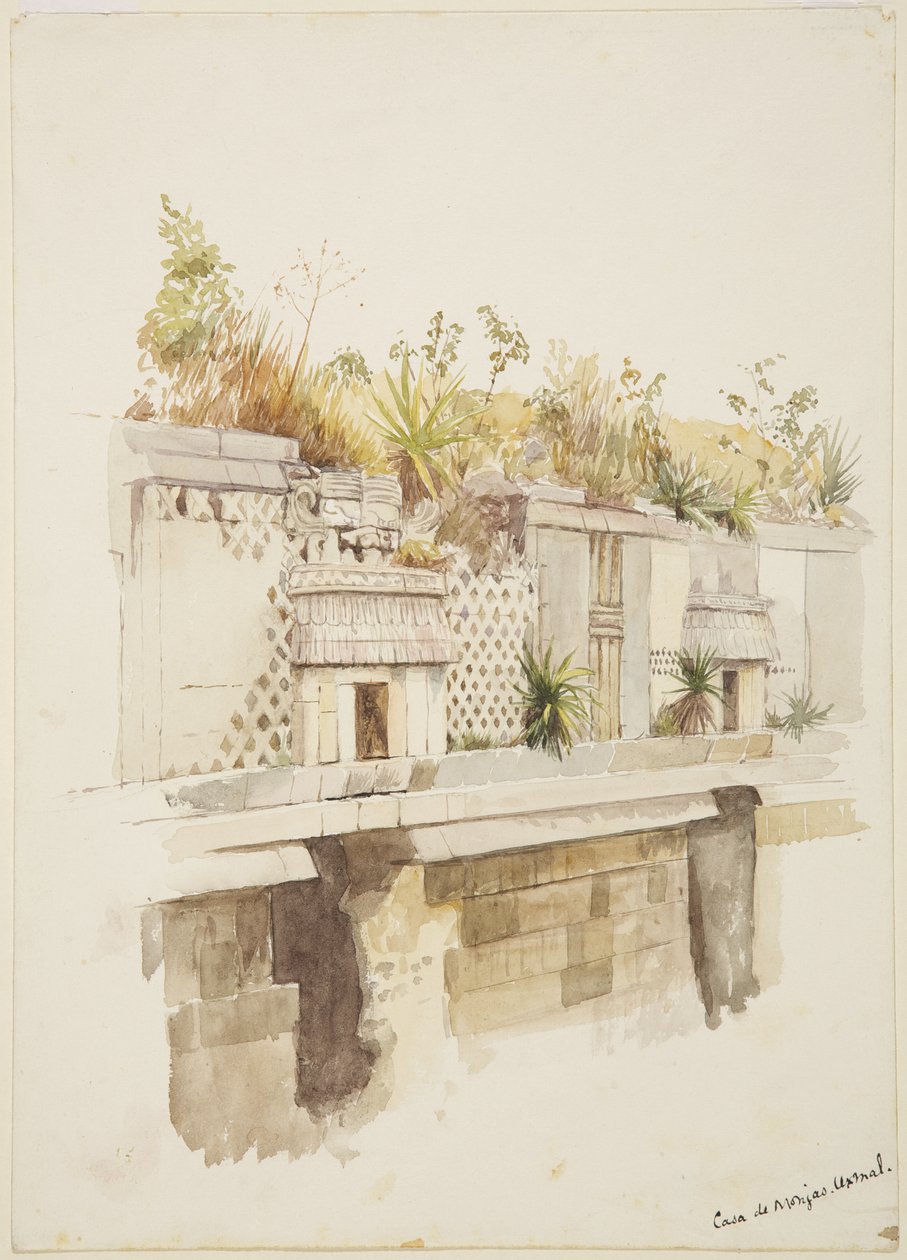 Casa de Monjas, Uxmal, Mexiko Målning av övervåningen av ruinerna (akvarell) av Adela Breton