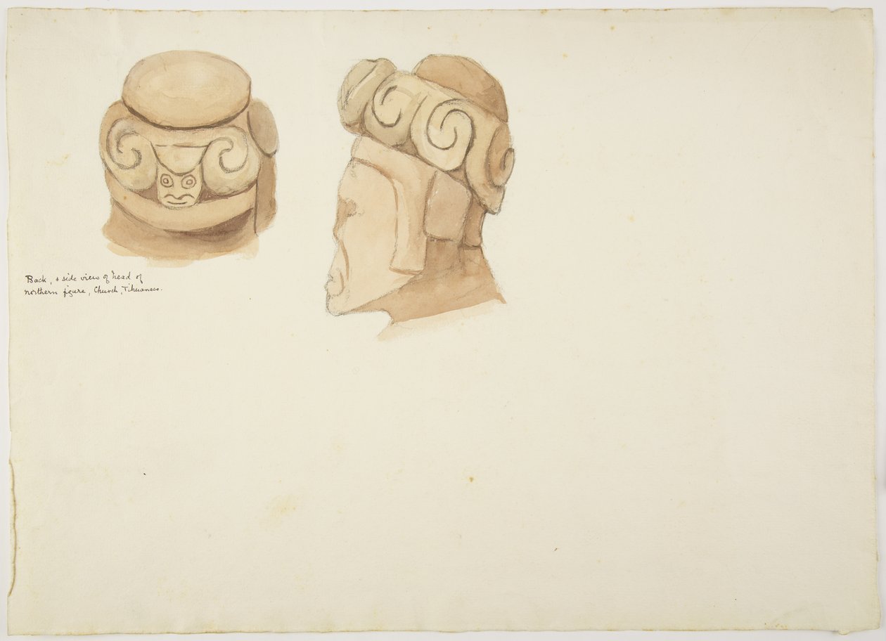 Ler- eller stenfigur från Tiahuanaco (Tiwanaku), Bolivia (akvarell) av Adela Breton