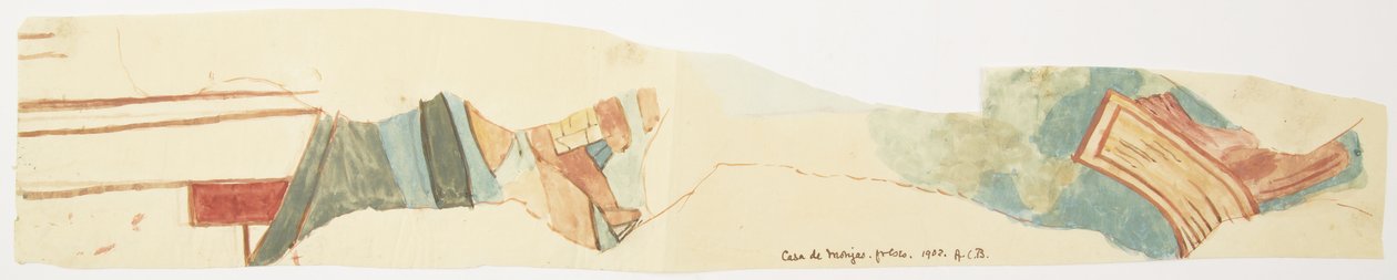 Kopia av ett fragment av väggmålning på Casa de las Monjas, Chichen Itza, Yucatan, Mexiko Akvarell (akvarell) av Adela Breton
