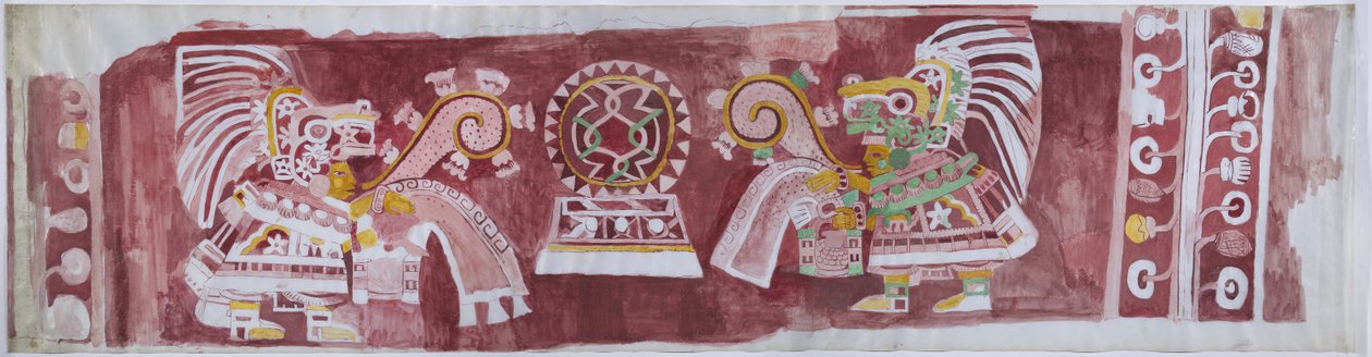 Kopia av en väggmålning från Casa de Barrios i Teopancaxco, Teotihuacan, Mexico State av Adela Breton