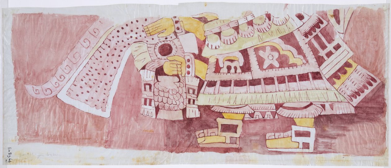 Kopia av en del av en väggmålning från Casa de Barrios "House of Priests", Teotihuacan, Mexiko (akvarell) av Adela Breton