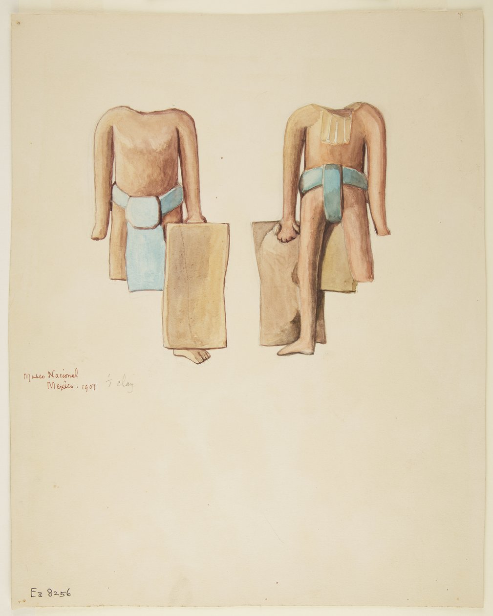 Fram- och baksidan av en huvudlös figur med hälften av höger ben och höger hand saknas (akvarell) av Adela Breton