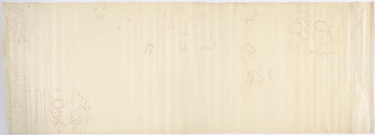Målning från norra väggen, Jaguarernas övre tempel, Chichen Itza, Mexikos södra sektion (rött bläck och grafit) av Adela Breton