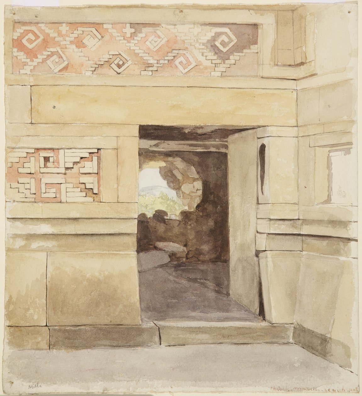 Förstört palats, Mitla 1894 (akvarell) av Adela Breton