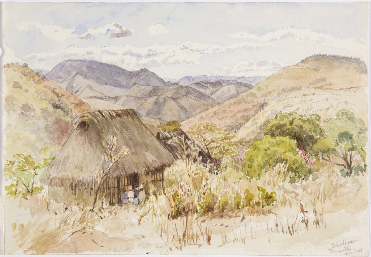 Skolhus i Tenantla, Mexiko (akvarell) av Adela Breton