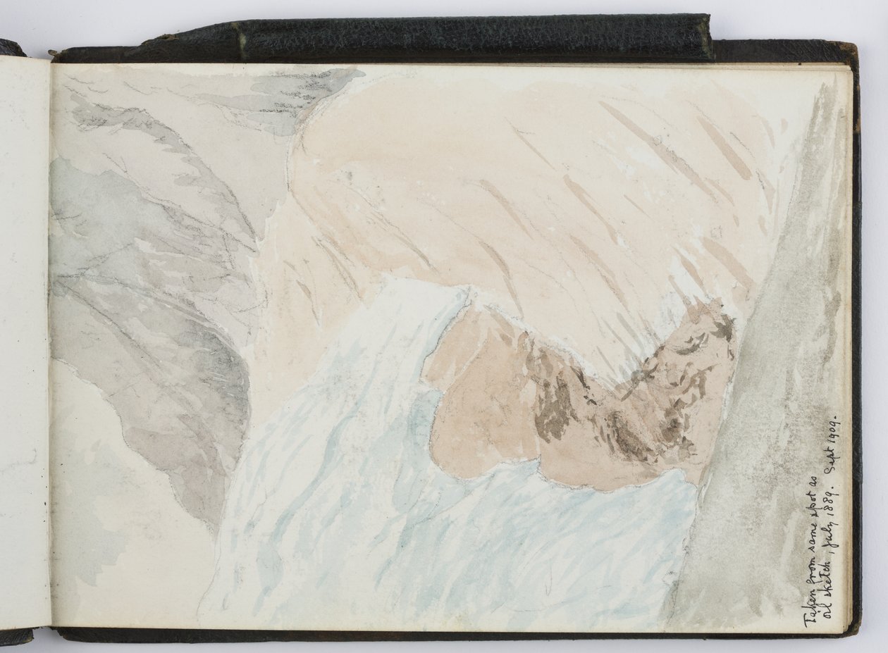 Skissbok över akvareller, teckningar och anteckningar, Nord- och Sydamerika och Europa, 1909-1910, inbunden i grönt läder (akvarell) av Adela Breton