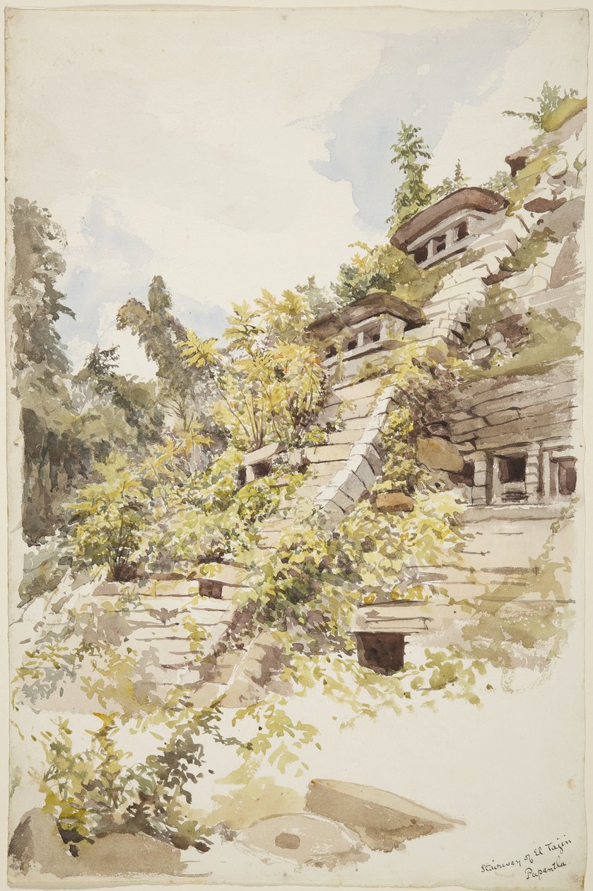 Trappa till Pyramid of the Niches, El Tajin, Papantla, Mexiko (akvarell) av Adela Breton
