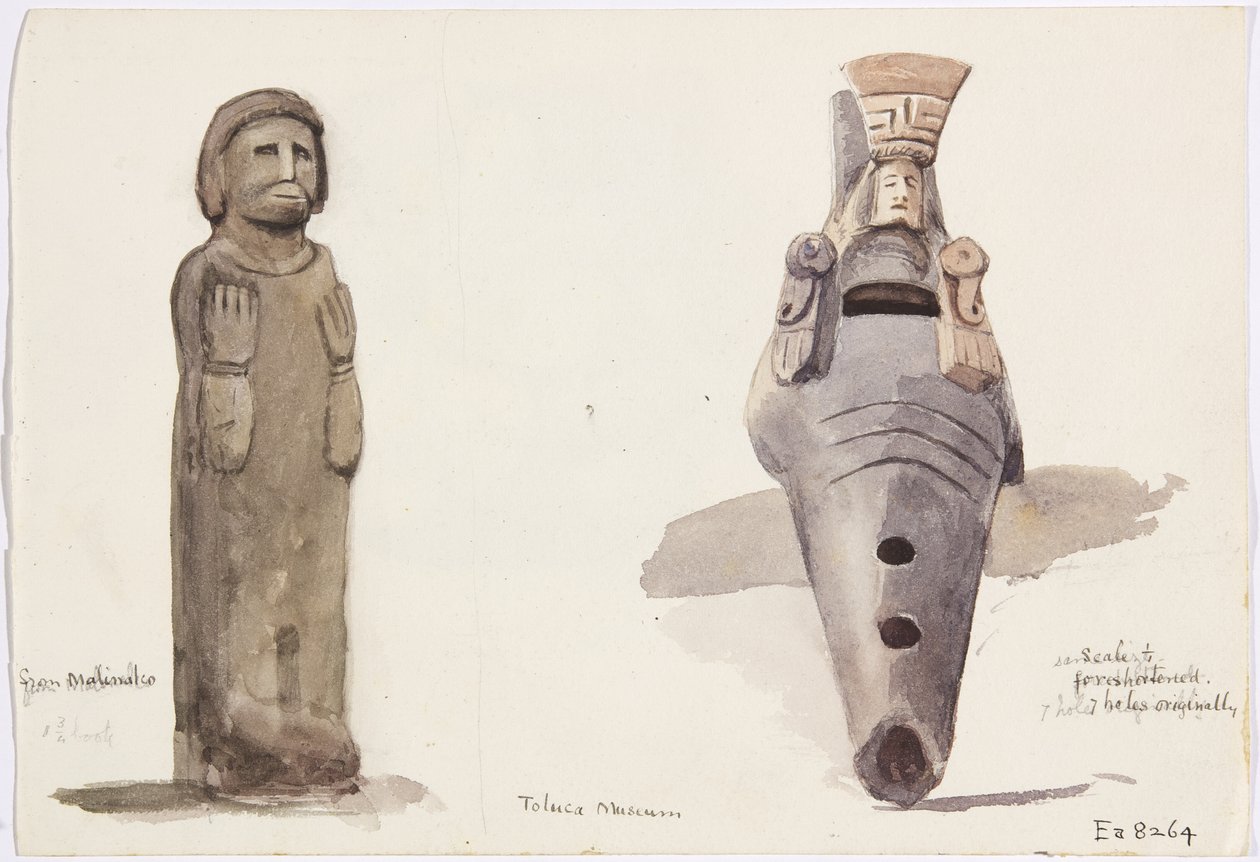 Stenfigurer från Malinalco, Toluca, Mexiko (akvarell) av Adela Breton