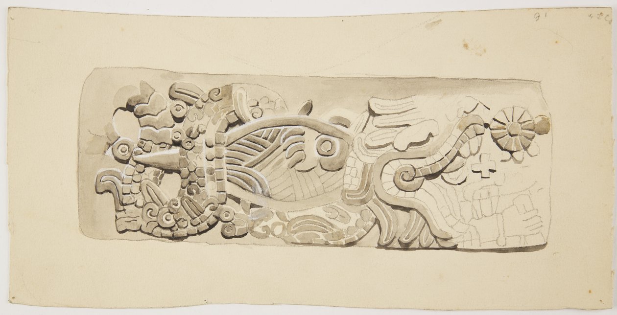 Stenrelief från Mexico City, Mexiko (akvarell) av Adela Breton