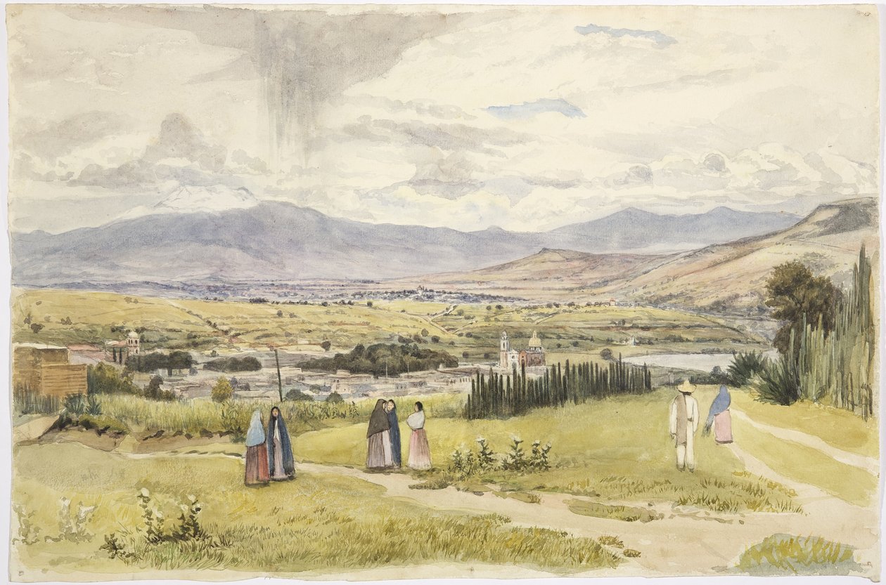 Utsikt över Tlaxcala och Ixtaccihuatl i Mexiko (akvarell) av Adela Breton